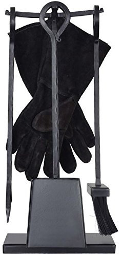 CKB LTD® Traditionell eldstad träbrännare set smidesjärn – inkluderar spade, borste, poker och Gauntlet handskar brandplats/FIRESIDE KOMPANION SET