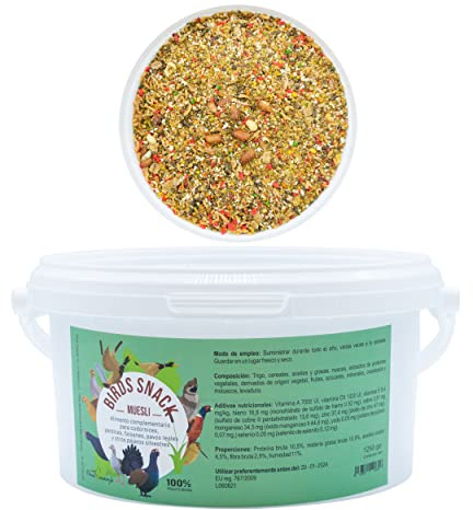 Birds Snack Muesli | Alimento para Codornices, Perdices, Faisanes, Pavos Reales, Pájaros Silvestres | Mix de Semillas y Cereales 1250g | Fuente Natural de Proteínas y Vitaminas