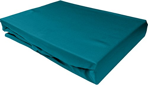Bettwaesche-mit-Stil Mako Satin Spannbettlaken Spannlaken Spannbetttuch (180 cm x 200 cm, Matratzenhöhe 12-20 cm, Petrol Blau)