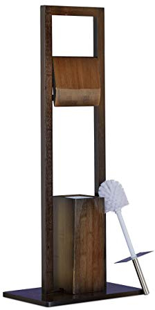 Relaxdays, Klobürste, Klopapierhalter, Toilettenbürste, Toilettenpapierhalter, Bambus, HBT 82x36x21cm, braun WC Garnitur, Edelstahl, Kunststoff, Dunkelbraun, 36 x 21 x 82 cm