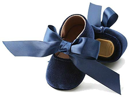 Brillabenny Mocasines Zapatos de Bailarinas Niña Terciopelo / Zapatos de Bebé Shoes Bautizo Wedding Fiesta Navidad Nacida Regalo Velvet Navidad Azul 18/19 EU Larga