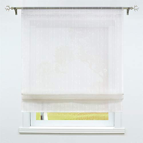 SCHOAL Raffrollo Küche Raffgardine mit Tunnelzug Bändchenrollo Weiß Leinen Gardinen Modern Vorhänge BxH 120x155cm 1 Stück