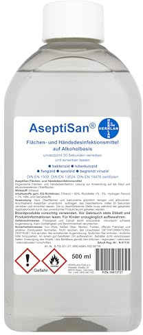 AseptiSan Desinfektionsmittel 500 ml Spritzflasche – für Hände & Flächen | farb- & duftfrei – BAuA-Nr. N-87135 – zertifiziert nach EN 1500 & EN 14476 – Made in Germany