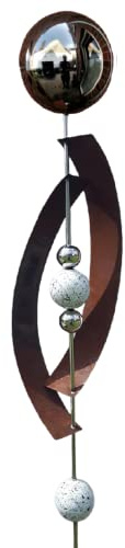 Jürgen Bocker Garten-Ambiente Gartenstecker Skulptur Deimos 145 cm aus Cortenstahl & Edelstahl mit obere Kugel Edelstahl Schwarz poliert