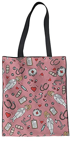 Showudesigns Baumwolltasche Jutebeutel mit Krankenschwester Print Stoffbeutel Langen Henkeln 34x42cm