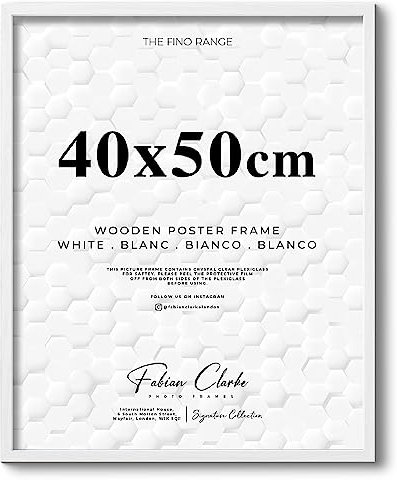 Thin Wooden Picture Frame for Posters Poster Prints and Photos with Plexiglass Front For Safety Hang on the Wall in Portrait or Landscape Ideal for Interior Design (40x50cm, White)