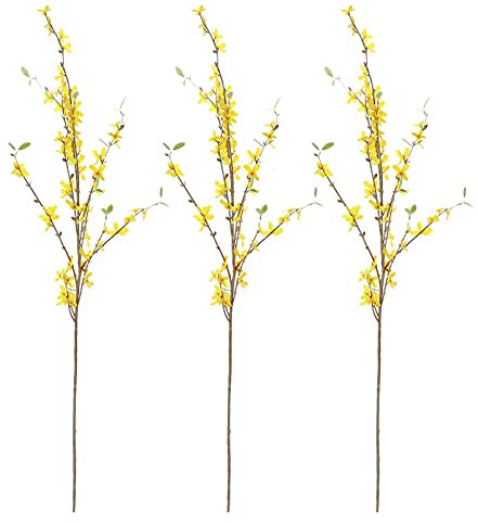 HLTER 3 rami artificiali di forsizia, gambi lunghi 39,4 pollici di seta giallo orchidee finte fiori artificiali invernali gelsomino fiori per decorazione vaso