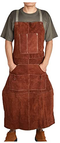 FYYSJW Tablier D'atelier De Soudage en Cuir avec Poches À Outils, Tablier De Soudure Résistant À La Chaleur, Tabliers De Forgeron Résistants Réglables pour Soudeurs,Marron,26x45