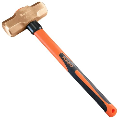 WEDO Martillo de trineo sin chispas con mango de fibra deVidrio,martillo de demolición de seguridad sin chispas,resistente a losgolpes,cobre berilio,DIN BAM FM,tamaño 20lb,35.4 pulgadas de longitud