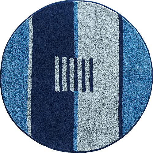 REDBEST Badematte, Badteppich, Badvorleger Houston blau Größe rund: 90 cm Ø - rutschhemmend, Flauschiger Flor, pflegeleicht, für Fußbodenheizung geeignet