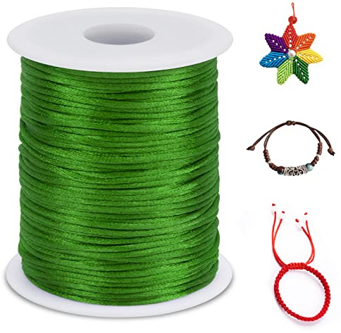 LEREATI Filo Nylon 1.5mm per Braccialetti, 100m Cordoncino Natalizio Coda di Topo, Macrame Corda per Collane Perline Gioielli Fai da Te (Verde)