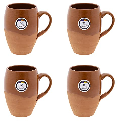 CERÁMICA RAMBLEÑA | Vaso de cerveza | Pack x4 vaso jarra barro rojo - Modelo 06 | Jarras de cerveza en barro rojo | Vasos de agua | 100% hecho a mano | 330 ml