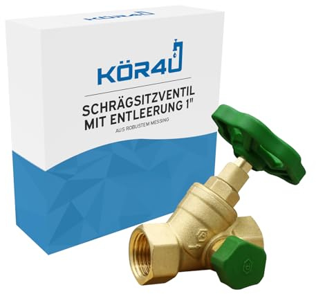 kör4u Schrägsitzventil 1 Zoll Messing IG/IG, Spindel Entleerung Trinkwasser