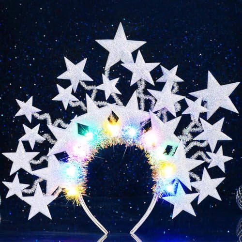 Zoestar Leuchtende Stern Halo Krone Stirnband LED Sterne Göttin Stirnbänder Leuchtende Karneval Rave Kopfbedeckung Sparkly Party Kostüm Haarschmuck für Frauen und Mädchen