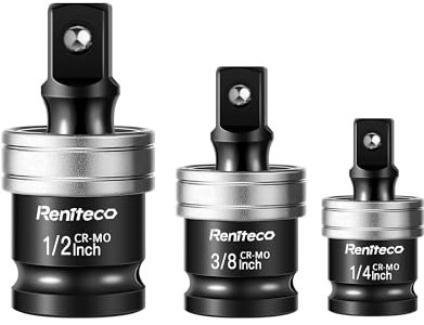 Reniteco Juego de 3 llaves adaptadoras giratorias de repuesto universales de grado de accionamiento oscilante de impacto de 1/2 pulgada, 3/8 pulgadas, 1/4 pulgadas, junta en U, diseño de resorte de