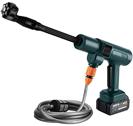 Nettoyeur Haute Pression 200 Bars, Pistolet à Eau électrique sans balais, Buses 6 en 1, Nettoyage de Voiture, Combinaison d'arrosage de Jardin pour Pistolet de pulvérisation à Batterie 18 V, pour AF