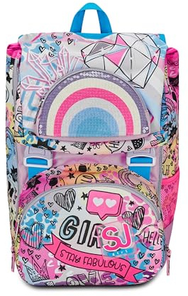 SJ Gang Zaino Scuola Estensibile, Rosa, ColorJam, Zaino Doppio Scomparto Estensibile Tramite Zip Laterali, Tasca Porta Borraccia, Zaino Scuola Elementare, Zaino Bambina