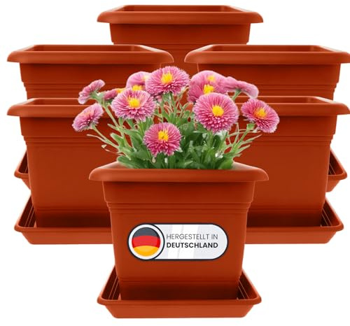 SUSTANIA Pflanzkübel Eckig 28x28 Terracotta 6er Set - Robuster Blumentopf GroÃŸ, Ãœbertopf Ideal für Tomatenpflanzen, Eckige Pflanztöpfe Kunststoff für Garten & Balkon
