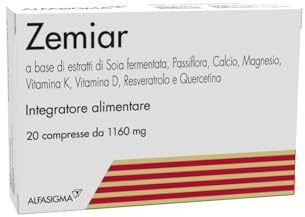 Zemiar Integratore a base di estratti di soia fermentata, passiflora, calcio, magnesio, vitamina K, vitamina D, resveratrolo e quercetina, per contrastare gli effetti della menopausa, 20 compresse