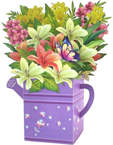 Hierein Purple Lily Birthday Cards for Women, Spray Can Flower Bouquet Pop Up Happy Birthday Card for Female Friend Mum Sister Auntie Grandma, Anniversary Card, Mother's Day Card, Valentines Card