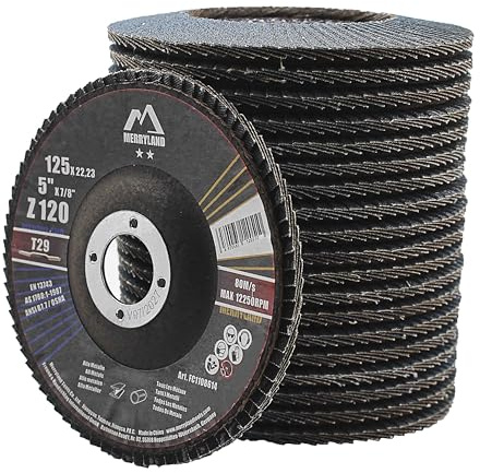 Merryland 20 Stück 120K Fächerscheibe 125 Metall Lamellenscheibe T29 | 125mm Winkelschleifer, Stahl Edelstahl Zirkonkorund Blau Schleifmopteller, Craft-Line FC1108614-20