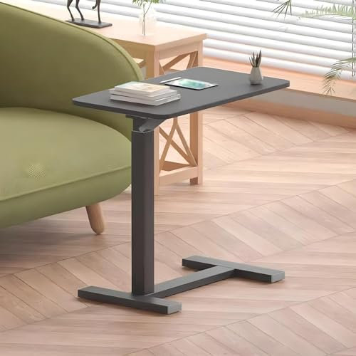 Eiauiuo Mobiler Beistelltisch mit Luftdruckstange 65-103cm Höhenverstellbar Modern Sofatisch Nachttisch mit Verstecken Universalrad U-förmige Metall Halterung Couchtisch für Wohnzimmer(Color:Schwarz)