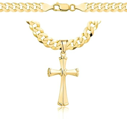 Amor Luxury Cadena de Oro 585 para Hombre con Cruz, Collar Macizo 925/585 Blindaje - 6,5mm