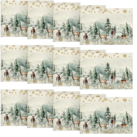 Artoid Mode Kiefern Elch Schneeflocken Weihnachten Platzsets 12er Set, 30x45cm Winter Urlaub Bankett Tischsets Platzdeckchen Küche Party Deko