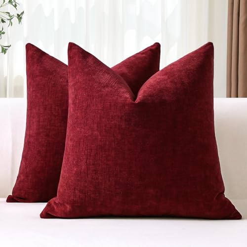 JOTOM 2er Set Chenille Kissenbezüge, Dekorative Weich Einfarbig Wurf Kissenbezug Moderne Kissenhüllen Sofakissen Dekokissen Zierkissenbezug für Wohnzimmer Schlafzimmer Deko (45x45cm, Rot)