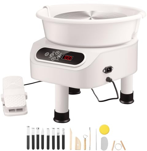 VEVOR Ruota in ceramica da 11 pollici per adulti, macchina formatrice da 450 W con motore ad azionamento diretto e touch screen LCD, velocità 50-300 giri/min regolabile a pedale lavabo staccabile, per