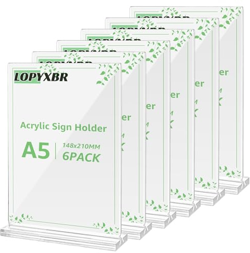 LOPYXBR 6 Stück A5 Acryl Tischaufsteller, Transparenter Kunststoff Display Rack für Hochzeit, Restaurants, Cafés, Menükarte