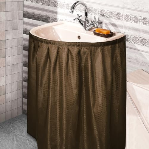 Windkream Fabric Sink Skirt Diamond Bathroom Stitch Self Stick Adhesive Waterproof Fabric Under Sink Curtain Skirt 55 x 32 Inch Adds Bathroom Storage(Khaki,Fashion Style)