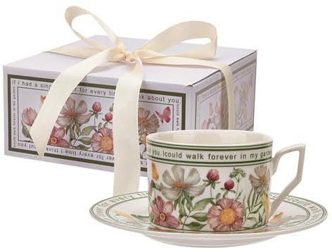 Ensemble tasse à thé et soucoupe – Ensemble de tasses élégantes | Tasse à café avec soucoupe mignonne et design en céramique artisanale pour café et thé