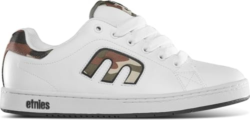 Etnies Callicut - Skate Vulcanisée Profil Bas, Construction Renforcée, Confort Coussiné, Baskets du Quotidien - White/Camo - 35.5