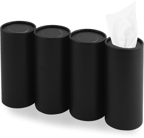 Lot de 4 porte-mouchoirs rétractables pour voiture, cylindriques rechargeables avec 30 pièces par boîte, boîte à mouchoirs multifonction pour voitures comme poubelles et porte-stylos (noir)