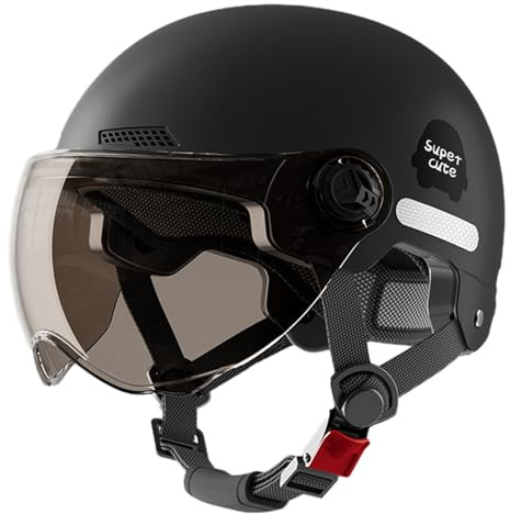 Generisch Jethelm mit Visier, Roller Helm Zertifiziert, Mopedhelm für Herren und Damen, Verstellbarer Kopfumfang Motorradhelm für Roller, Fahrrad, Elektroroller, Skateboard, Motorrad Halbhelm