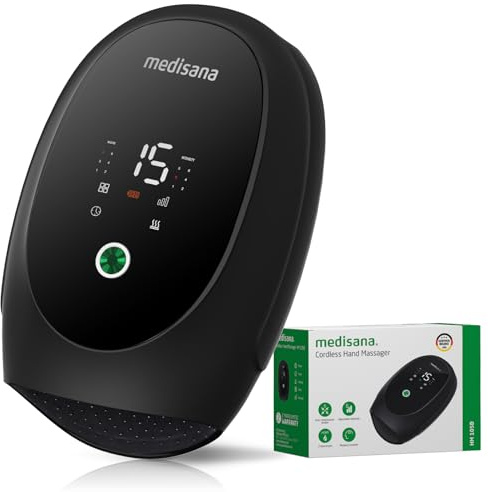 Medisana Hand Massager for Arthritis and Carpal Tunnel, 6 Modes 6 Intensities Hand Massager with Heat and Compression, Large LCD Display Full Hand & Wrist Massager, Gifts for Men Women Dad Mom
