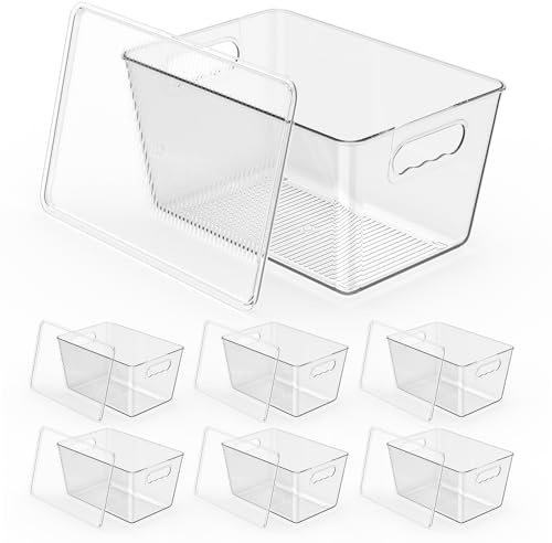 KJIXYUNG 6er Pack Kühlschrank Organizer mit Deckel L 30x20x15 cm | Stapelbare Aufbewahrungsboxen mit Deckel, BPA-frei. Großes Set für optimale Organisation in Kühlschrank & Küche.
