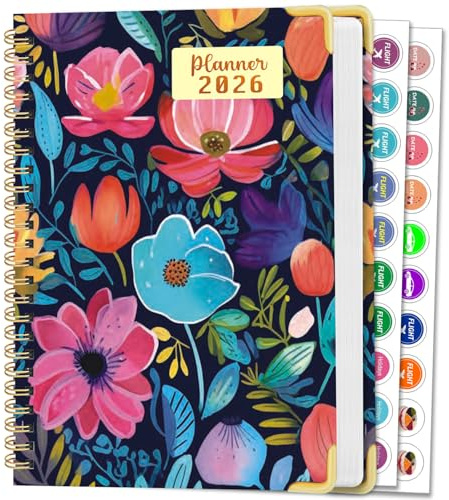 AEYAKA 2026 Planner Kalender – Vecko- & Månadskalender med Hård Omslag 15,8×21,7 cm, Blommönster, Anteckningssidor & Klistermärken, Planeringsbok för Arbete, Studier & Hemmet A268
