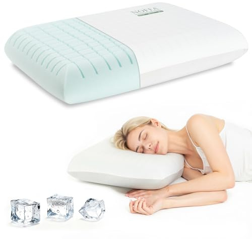 NOFFA Premium Standard Pillow, Extra Soft Ice-Feel Breathable Cooling Pillow with Ventilated Sponge-Fill Support, Memory Foam Pillows-Style Bed Pillow for Hot Sleepers