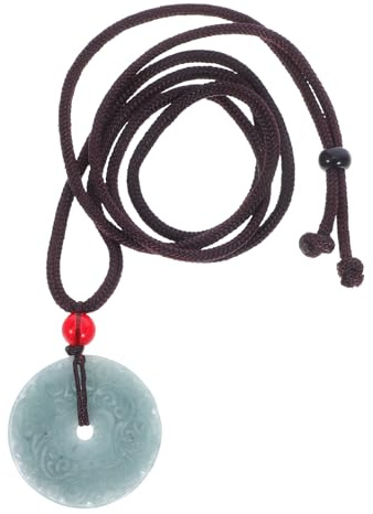 HEALEEP Pendentif Jade Naturel Sculpté Collier Feng Shui Vintage avec Motifs Floraux Amulette Traditionnelle Chinoise Unisexe