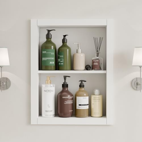 HAIDAIYA 14'' * 18'' Recessed Medicine Cabinet Wall Niche Wood, 2-Tier Bathroom Niche Insert for Drywall, in Wall Shelf Medicine Cabinets Replacement, for Living Room, Bathroom Storage