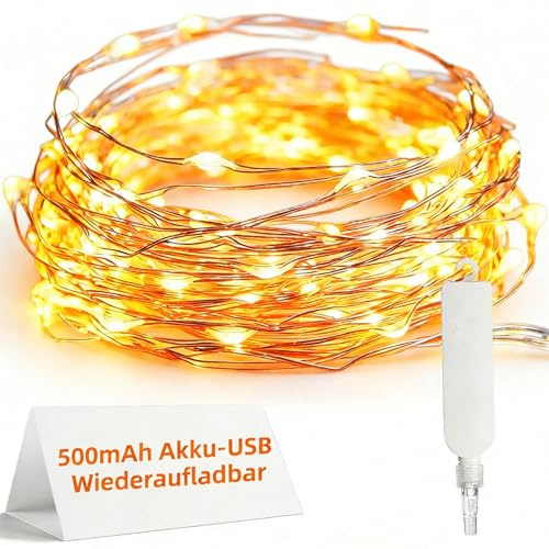 Anpro 10M 100 luces LED, cadena de luces con batería recargable USB, 8 modos IP65 resistente al agua para Navidad, fiestas, bodas, decoración de jardines, blanco cálido