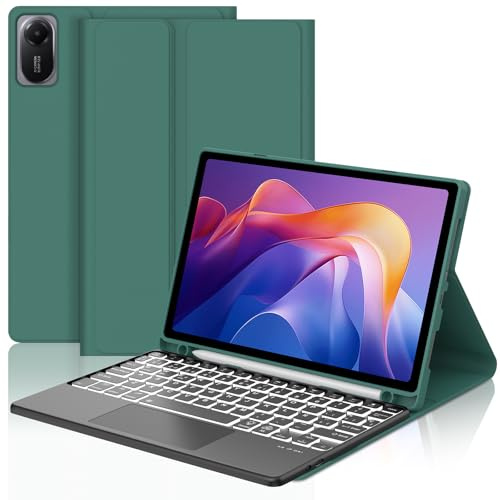 WINCHKING Trackpad Teclado Funda para Xiaomi Redmi Pad 2 11/Redmi Pad SE | Iluminación de 7 Colores, Bluetooth Teclado Funda para Xiaomi Redmi Pad 2 11 2025/Redmi Pad SE 2023, QWERTY Español Ñ, Verde