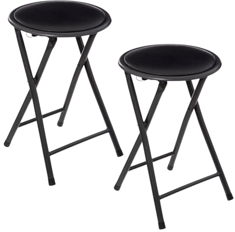 PZL CONCEPT Tabouret Pliant Noir Lot de 2 – Structure Acier Robuste et Verrouillage Sécurisé – Idéal pour la Cuisine, Bureau ou Atelier – Gain de Place et Facile à Ranger