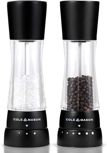 Cole & Mason Derwent Salz und Pfeffermühle Set, Precision+, Keramikmahlwerk | Salzmühle & Pfeffermühle Geschenkset, Einstellbarem Keramikmahlwerk, Mahlgrad-Auswahl, Edelstahl/Acryl, Gewürzmühle, Schwarz