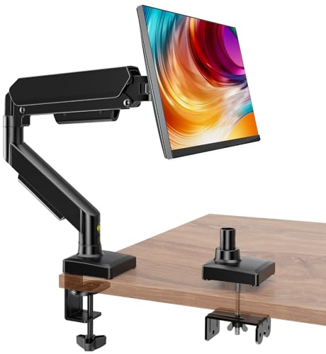 Hemudu Single Computer Monitor Arm Gas Spring Desk Mount for 17 to 32 inch Screens up to 9kg, Adjustable Mnontor Stand for VESA 75/100 mm, with C-clamp