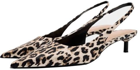 WQHPLMD Women's Low Kitten Slingback Pointed Closed Toe Pumps Slip-On Party Work Shoes 4 CM