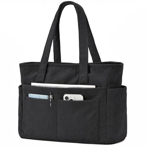 oscaurt Cord Tasche Damen 13-Taschen Handtasche Shopper Groß | Arbeitstasche, mit Laptopfach und Reißverschluss, Faltbar Umhängetasche, Tote Bag, Strandtasche, Für Schule Arbeit Reisen