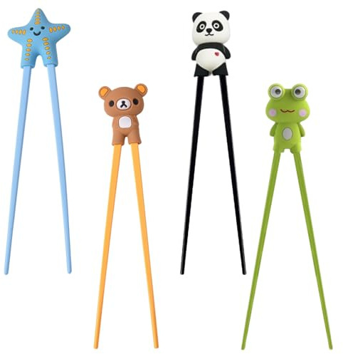 4 Paar Essstäbchen,Sushi Stäbchen, Stäbchen mit Tiermotiv, mit EssstäBchen Hilfe, Wiederverwendbar, Abnehmbares Design, für Anfänger